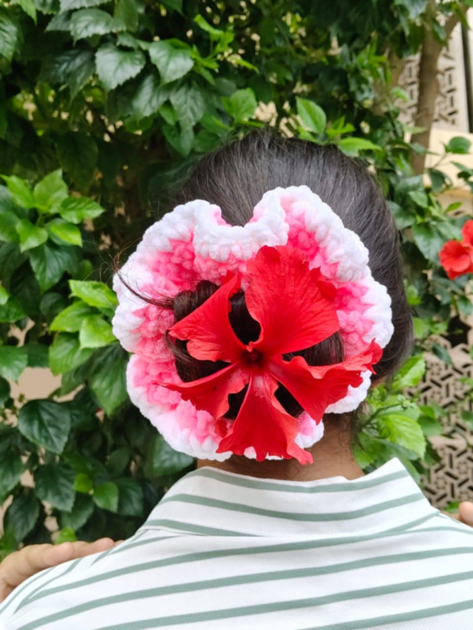 Cloudy pink crochet scrunchie hair band - handmade hair accessory- soft crochet sruchies