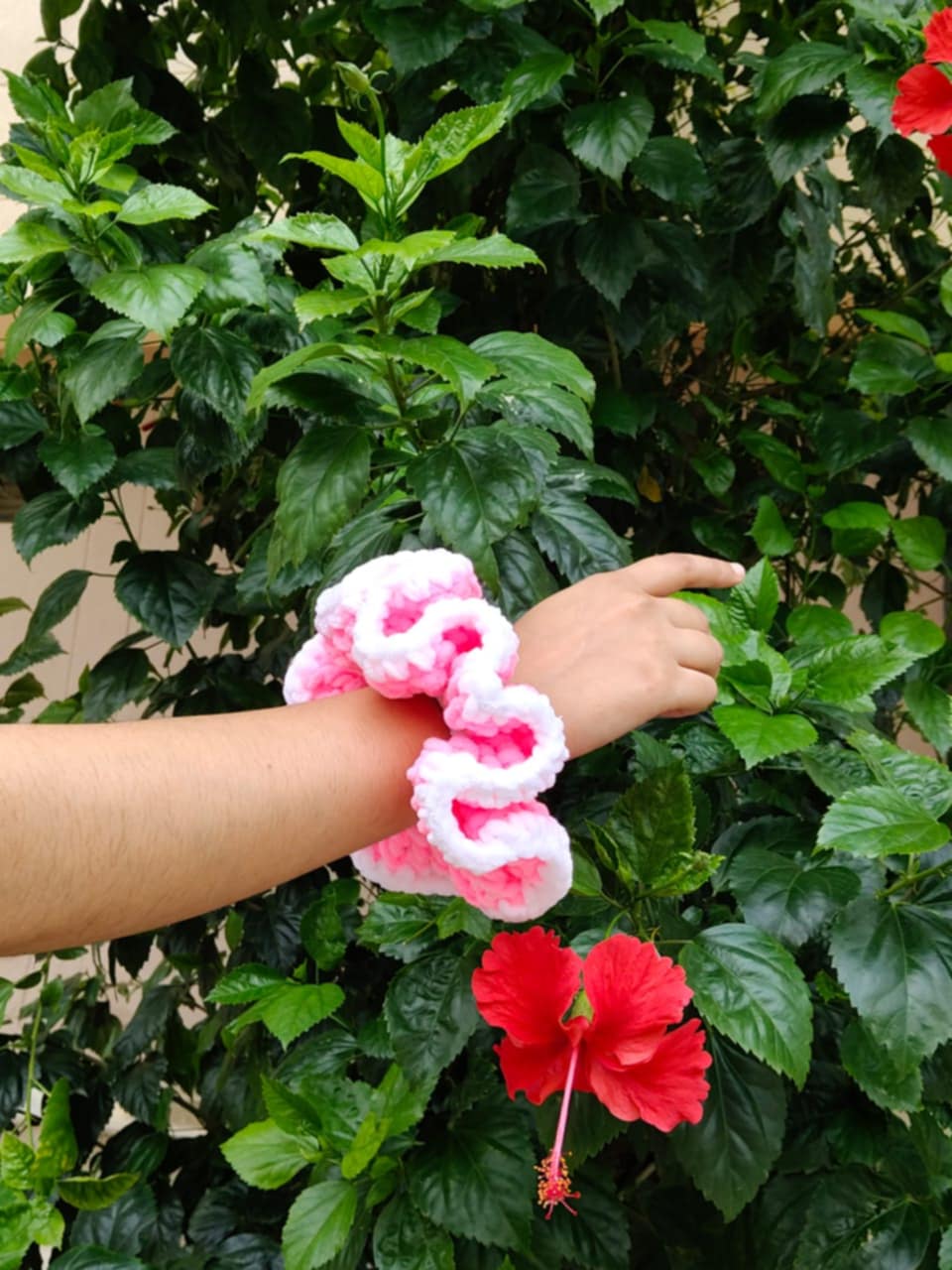 Cloudy pink crochet scrunchie hair band - handmade hair accessory- soft crochet sruchies