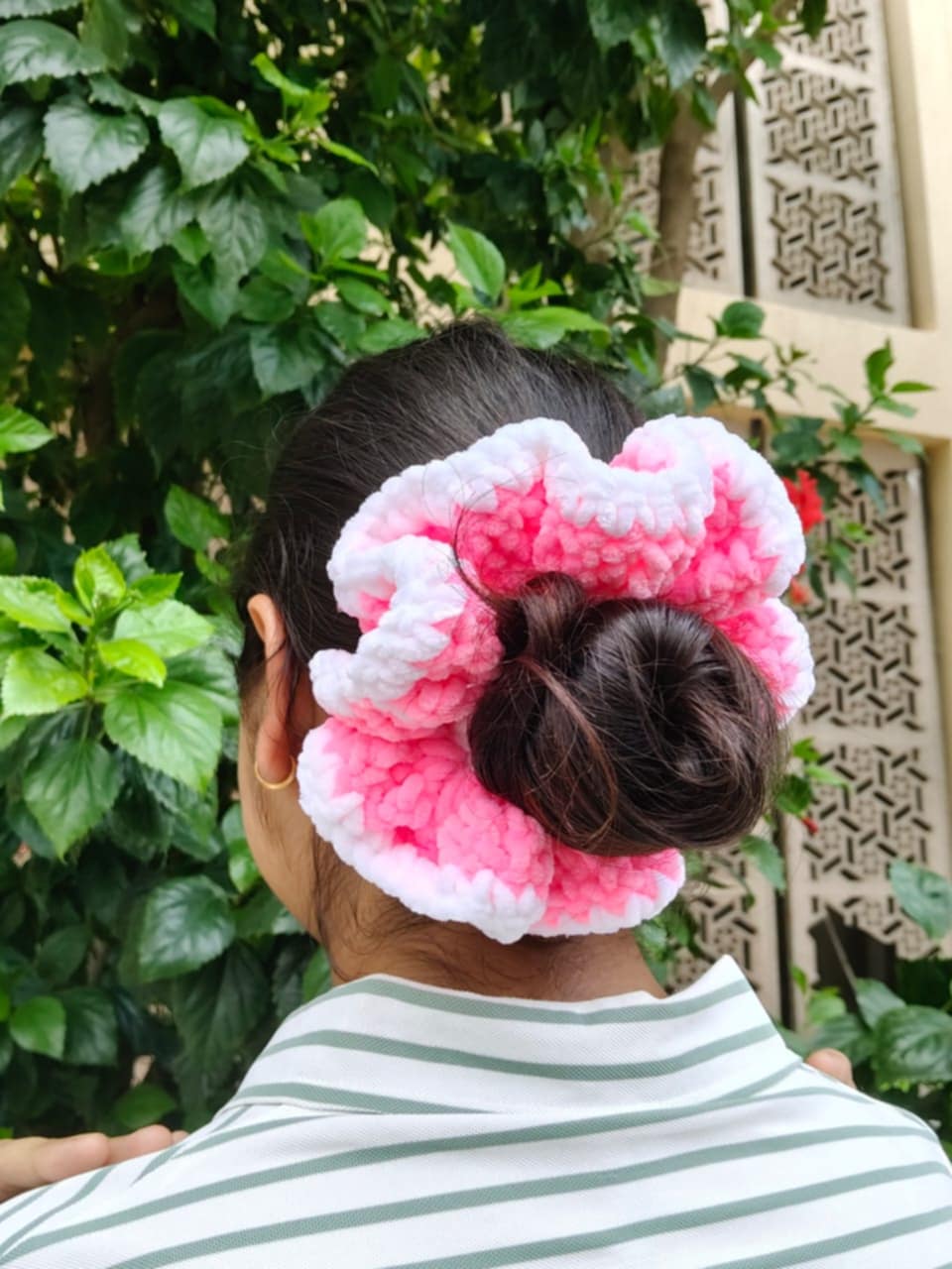 Cloudy pink crochet scrunchie hair band - handmade hair accessory- soft crochet sruchies