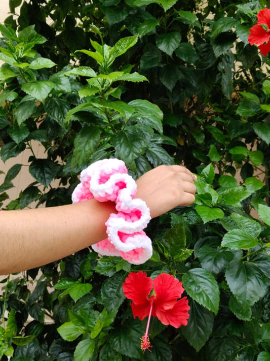 Cloudy pink crochet scrunchie hair band - handmade hair accessory- soft crochet sruchies