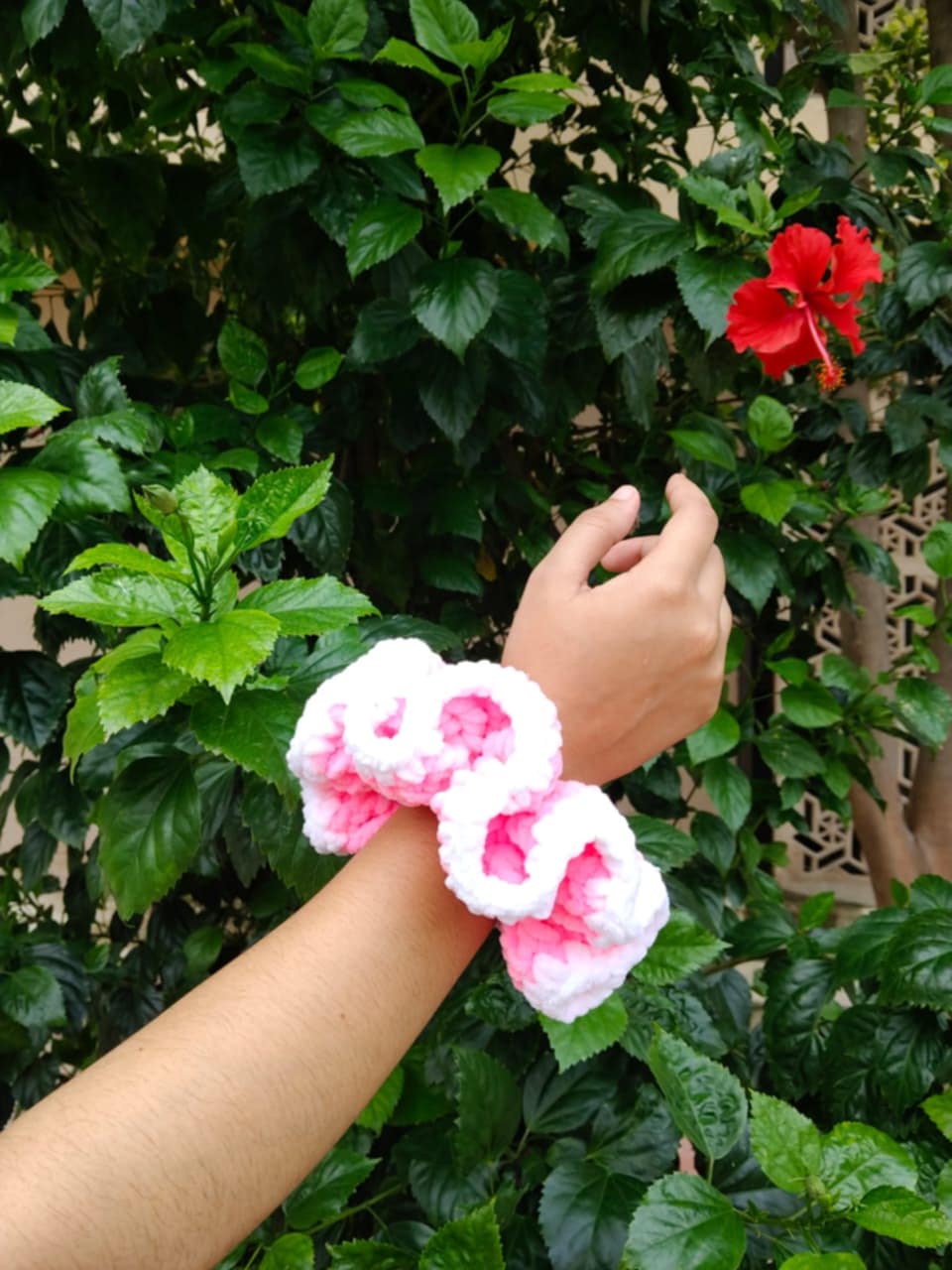 Cloudy pink crochet scrunchie hair band - handmade hair accessory- soft crochet sruchies