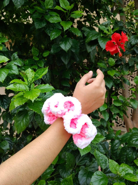 Cloudy pink crochet scrunchie hair band - handmade hair accessory- soft crochet sruchies